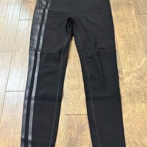 SPANX Leggings Womens Size L Black High Rise Side Stripe Athleisure Moto